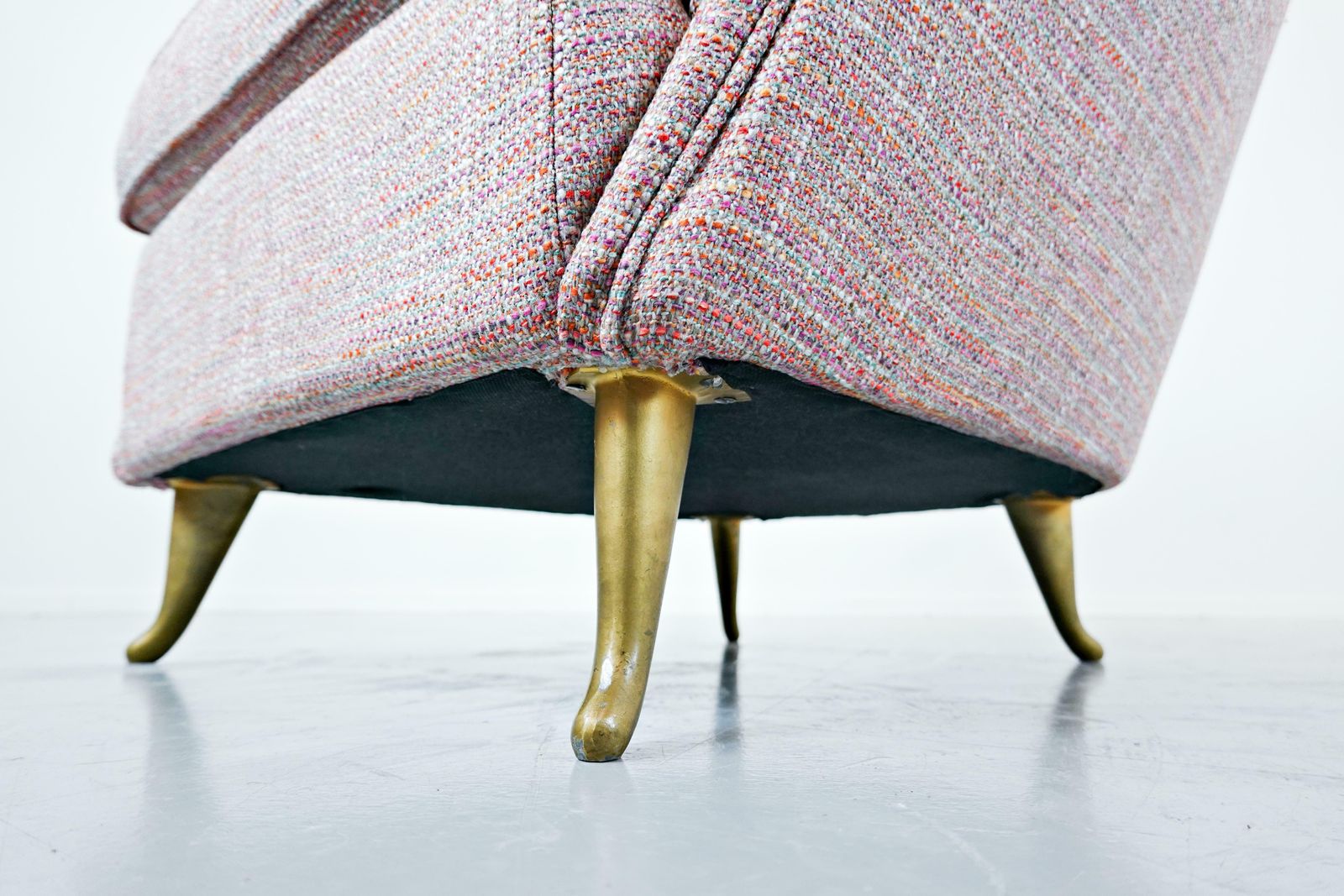photo for sale Pair Of Mid Century Modern Light Pink Italian Armchairs, 1950s, New Upholstery