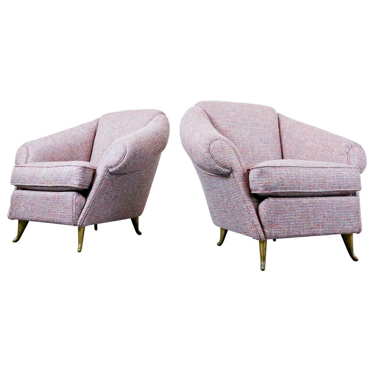 Furniture Pair Of Mid Century Modern Light Pink Italian Armchairs, 1950s, New Upholstery photo