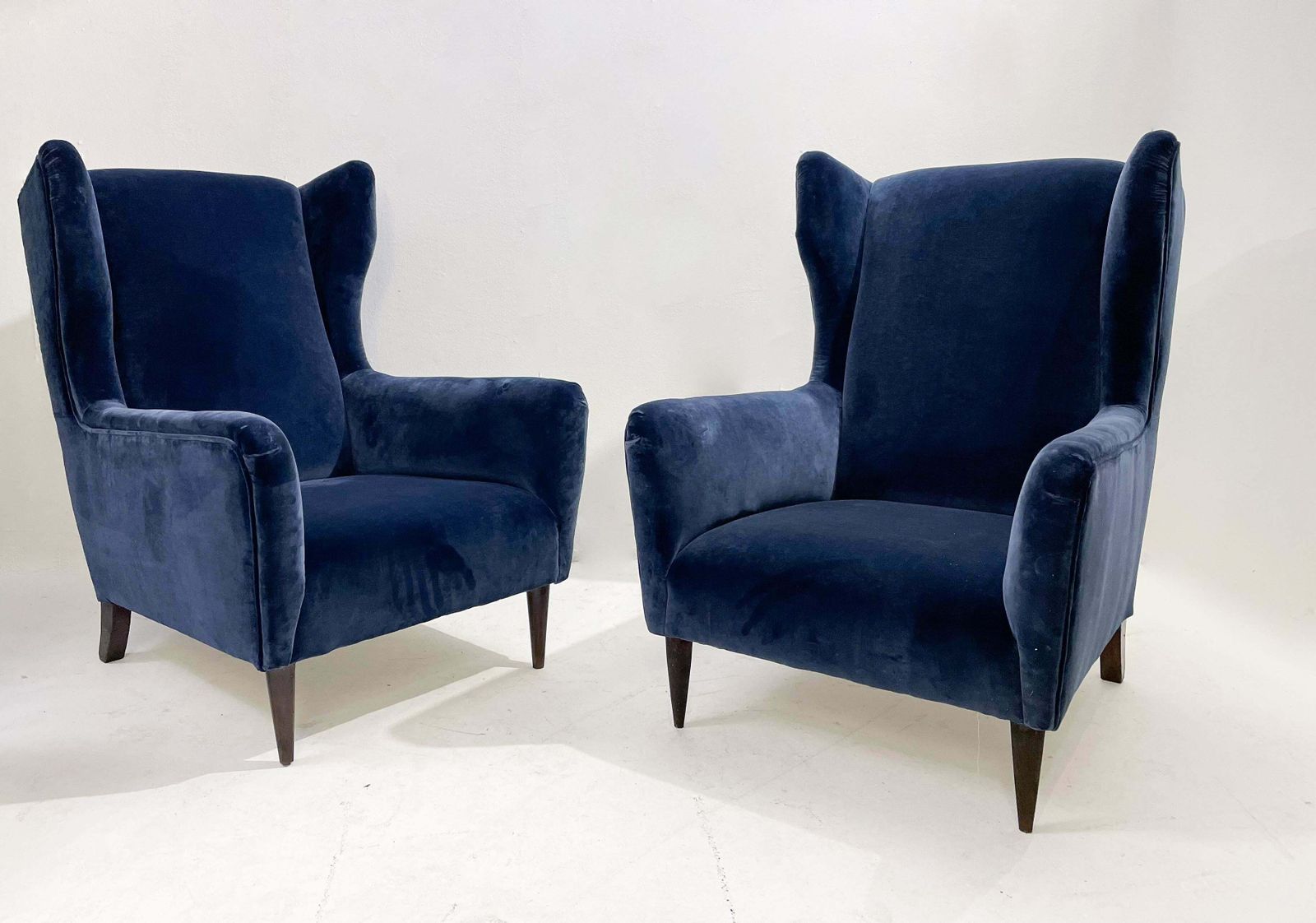 Mid Century Modern Pair Of Italian Armchairs, Blue Velvet, 1950s photo 5732.0