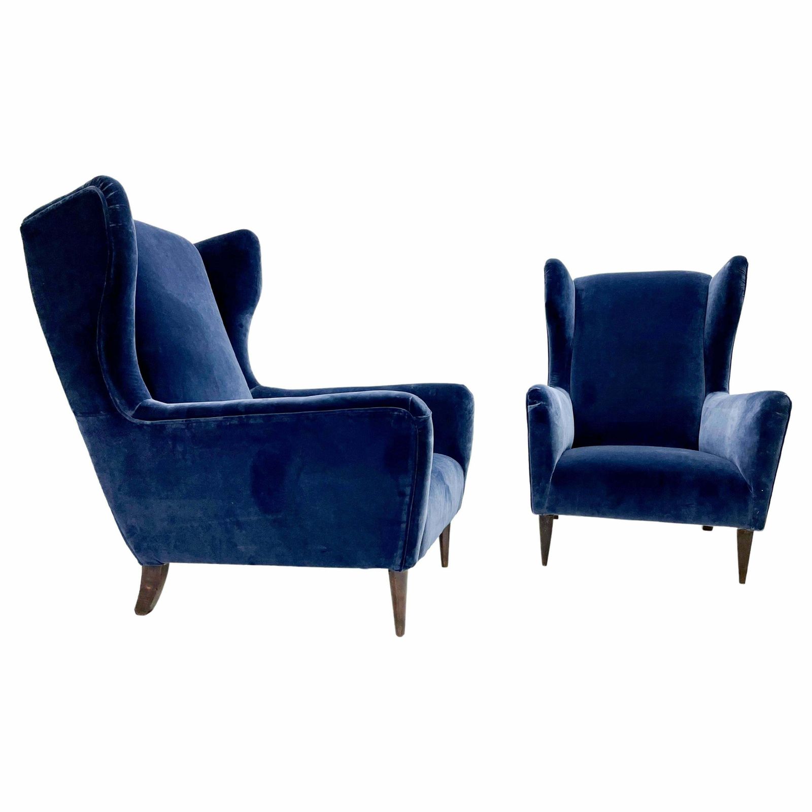 Mid Century Modern Pair Of Italian Armchairs, Blue Velvet, 1950s photo vinterior