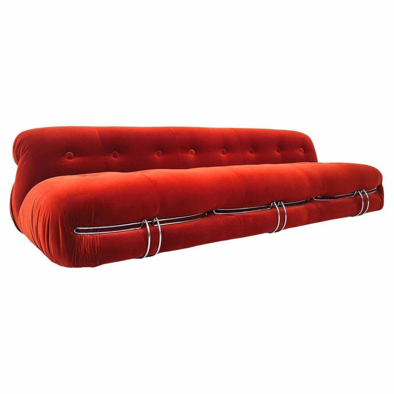 Mid Century Orange Soriana Three Seater By Tobia & Afra Scarpa For Cassina photo buy