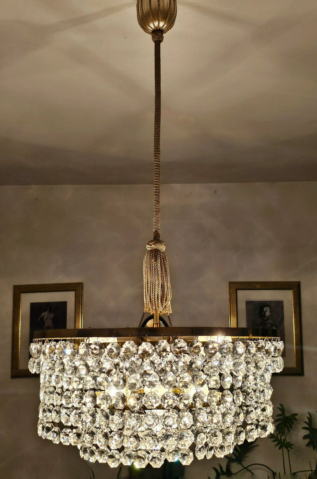 Very Rare Luxurious Mid Century Modern Chandelier By Bakalowits // Gold Plated Brass And Crystal Chandelier // Made In Austria In 1960s