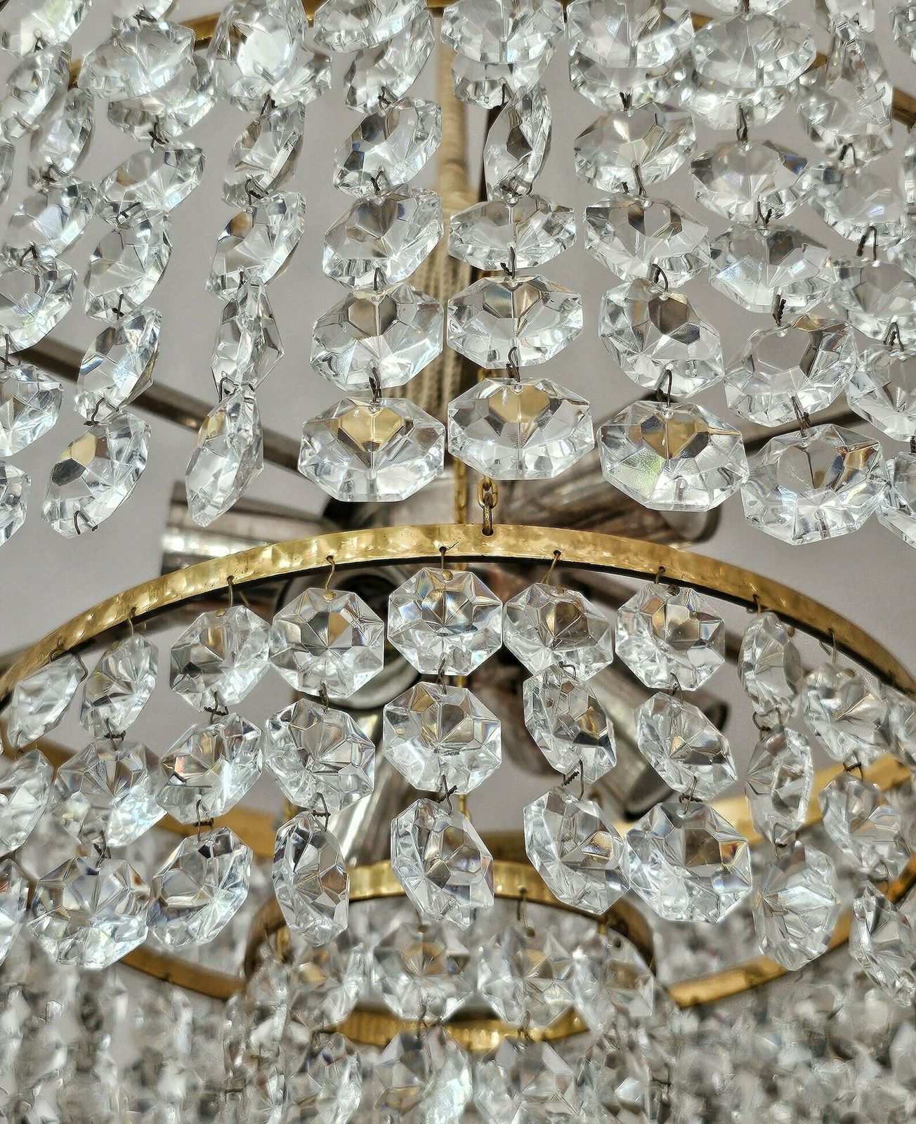 Very Rare Luxurious Mid Century Modern Chandelier By Bakalowits // Gold Plated Brass And Crystal Chandelier // Made In Austria In 1960s photo Lighting