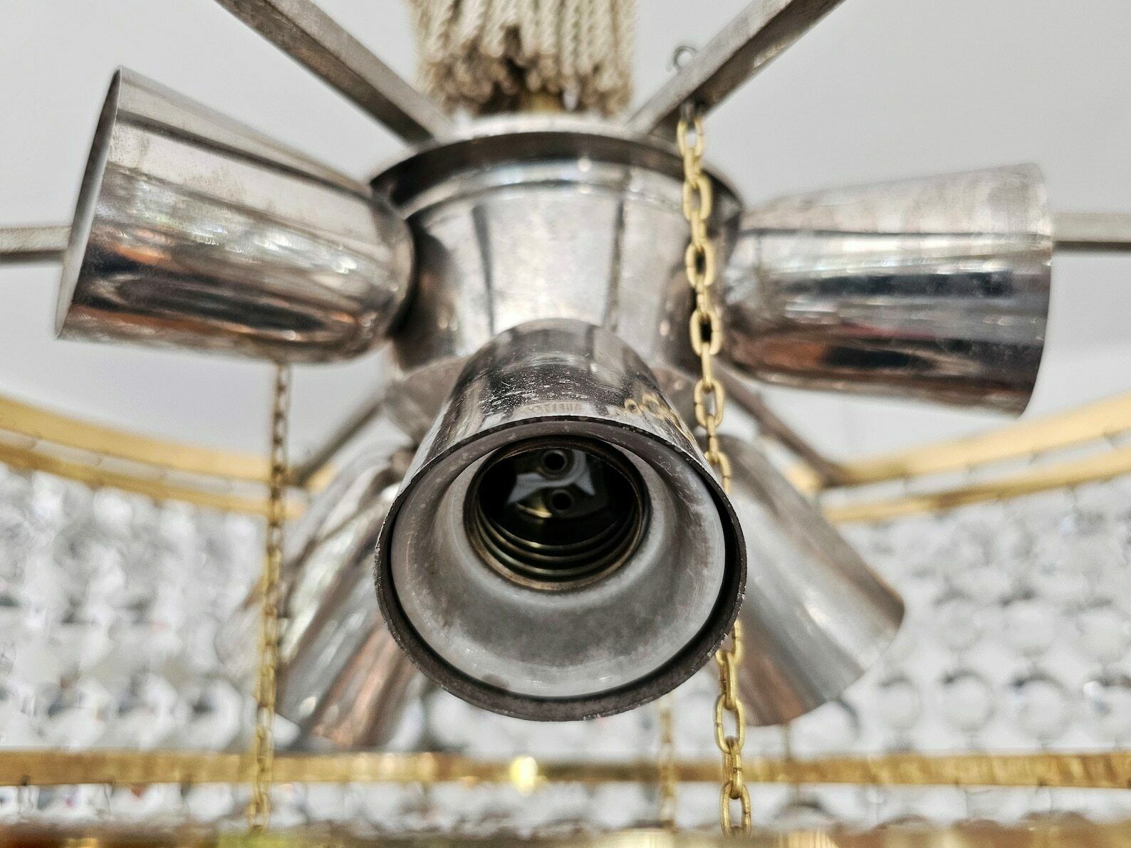 Very Rare Luxurious Mid Century Modern Chandelier By Bakalowits // Gold Plated Brass And Crystal Chandelier // Made In Austria In 1960s photo vintage