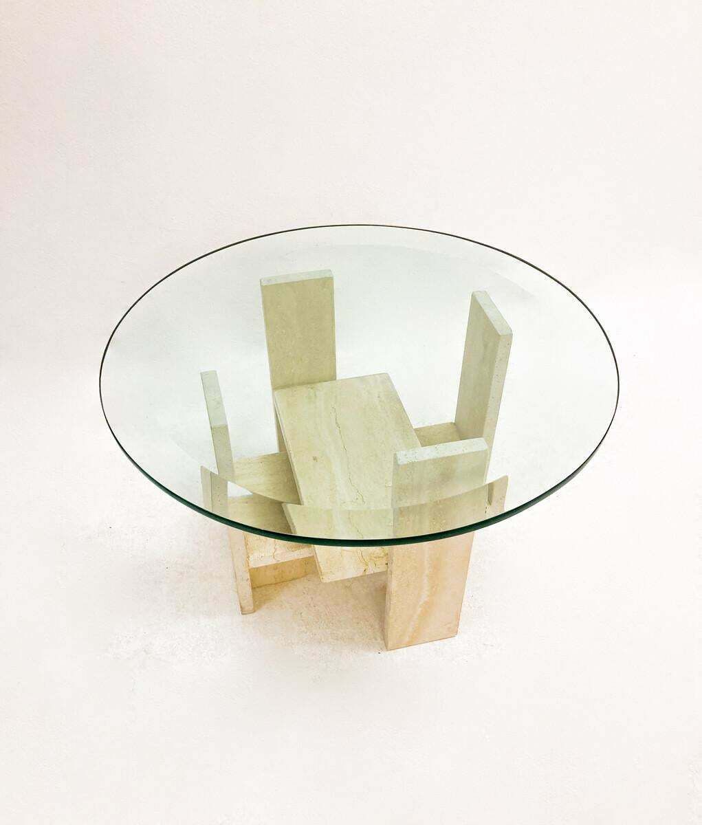 Mid Century Modern Glass And Travertine Coffee Table By Willy Ballez, 1970s photo Furniture