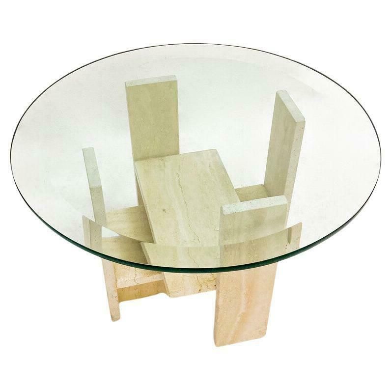 Mid Century Modern Glass And Travertine Coffee Table By Willy Ballez, 1970s photo 1512.0
