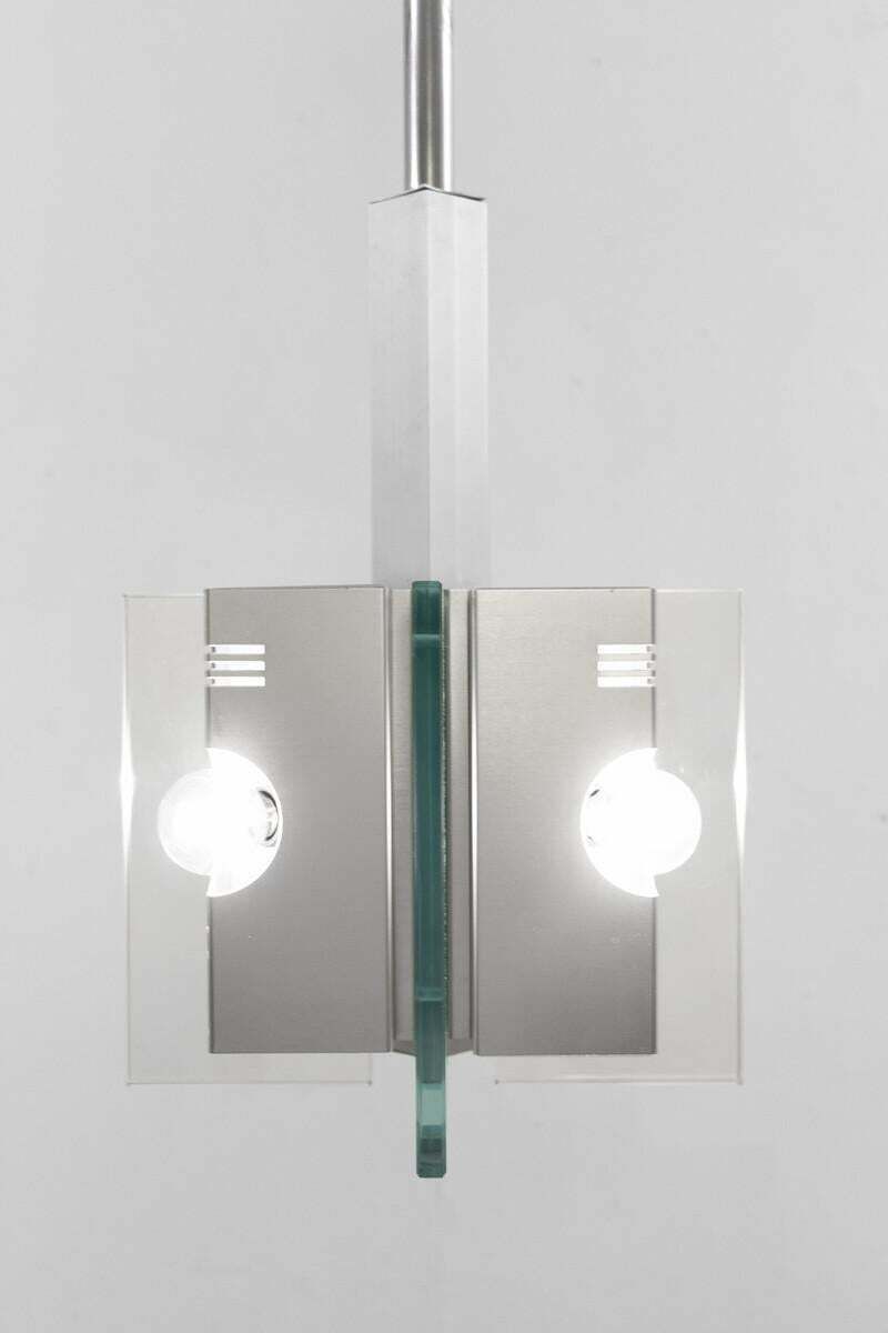 Mid Century Mordern Suspension, Metal And Glass Structure, Italian, 1970s photo for sale