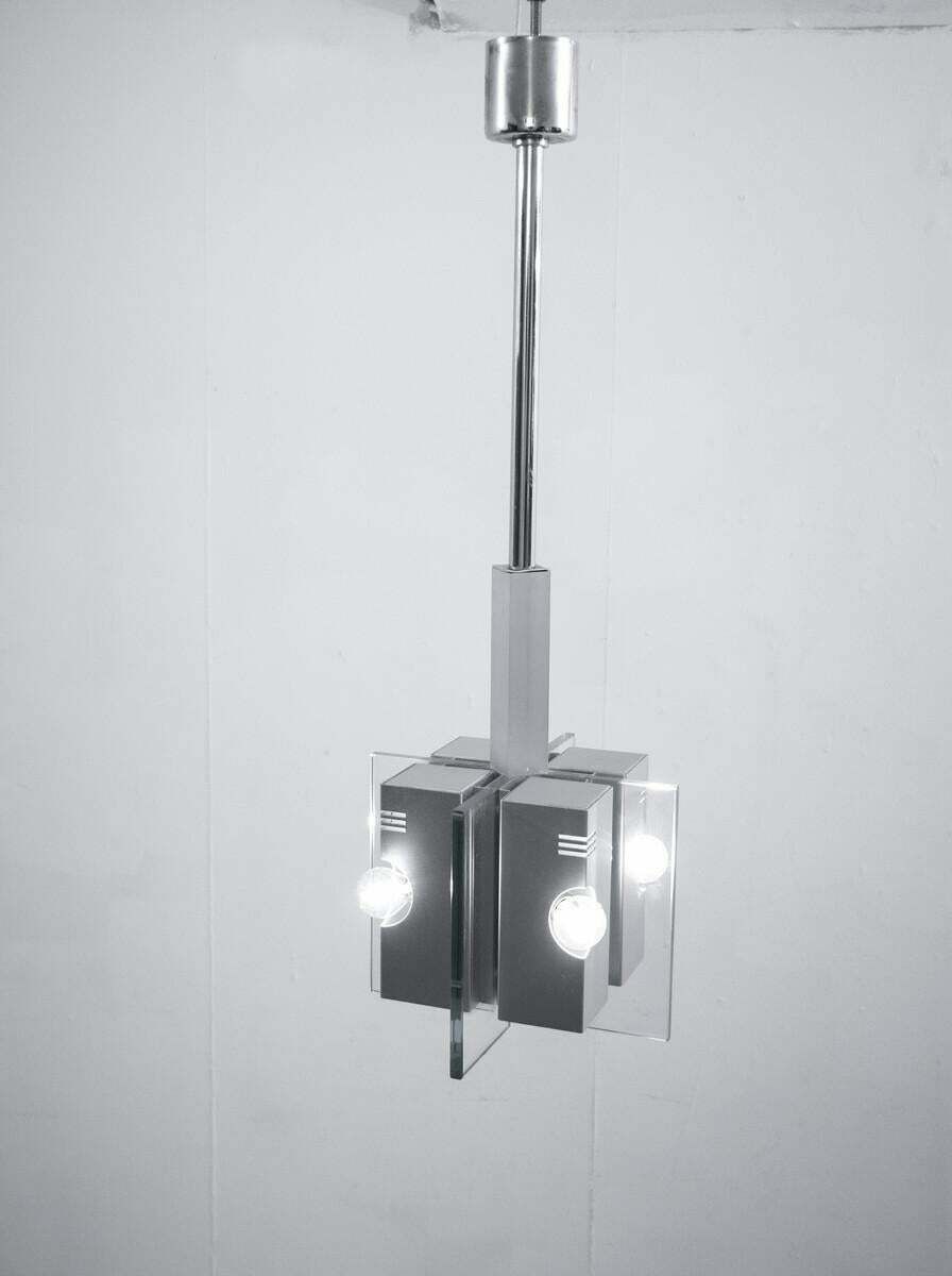 Mid Century Mordern Suspension, Metal And Glass Structure, Italian, 1970s photo 1560.0