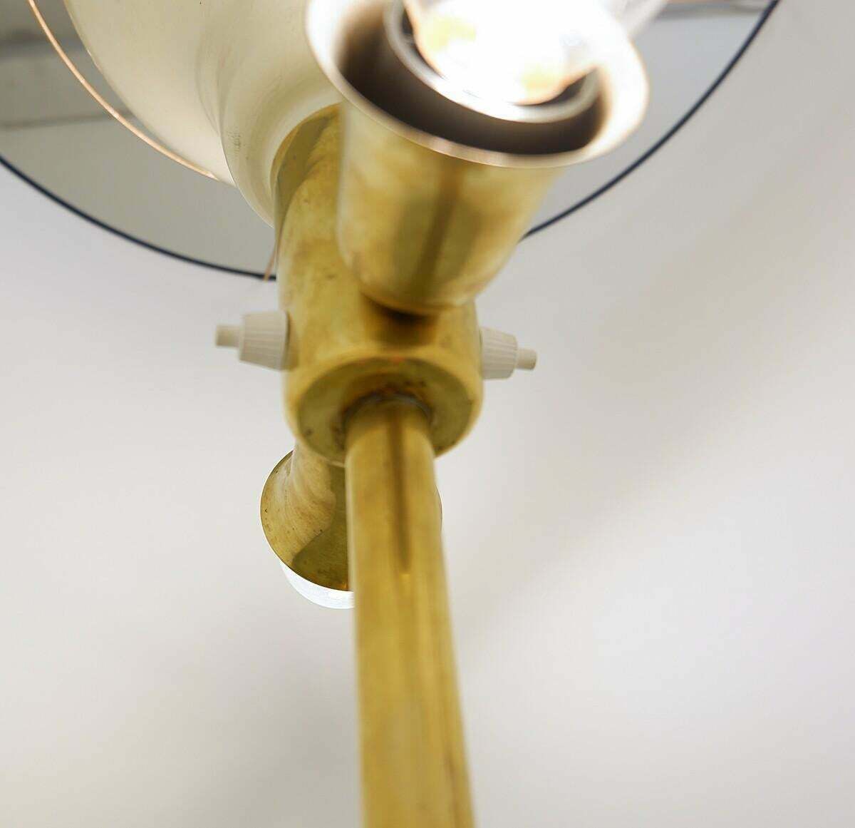 Mid Century Modern Blue Floor Lamp, In Wood And Brass, Italy, 1950s photo Lighting
