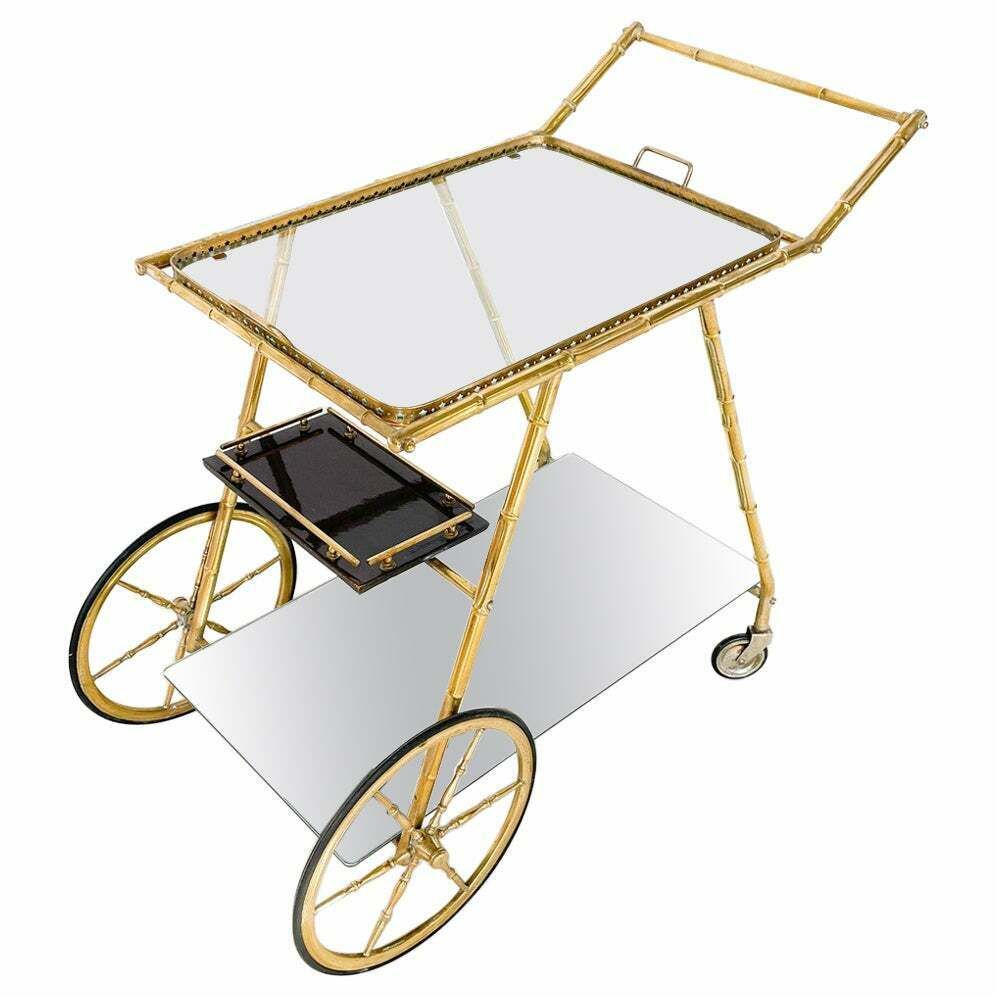 Mid Century Modern Brass And Glass Trolley, Italy, 1950s