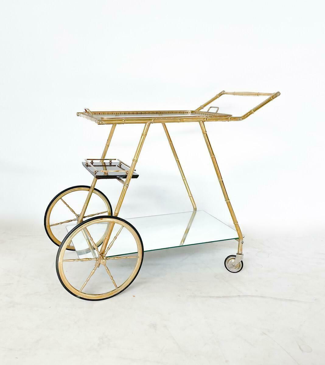 Mid Century Modern Brass And Glass Trolley, Italy, 1950s photo furniture