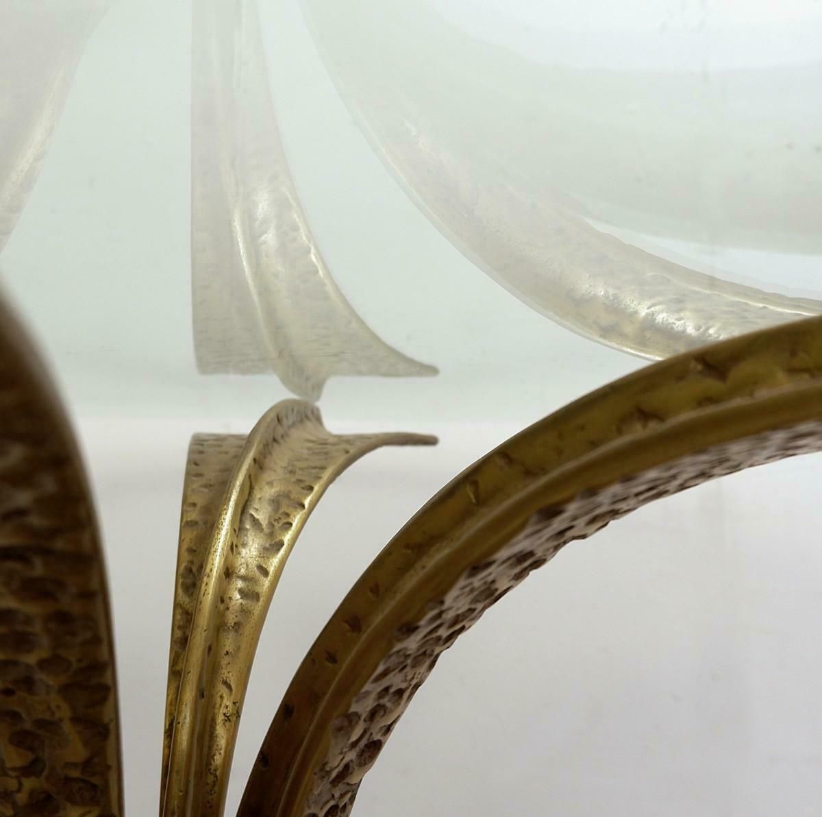 Hammered Brass Dining Table By Luciano Frigerio, 1980s photo vintage