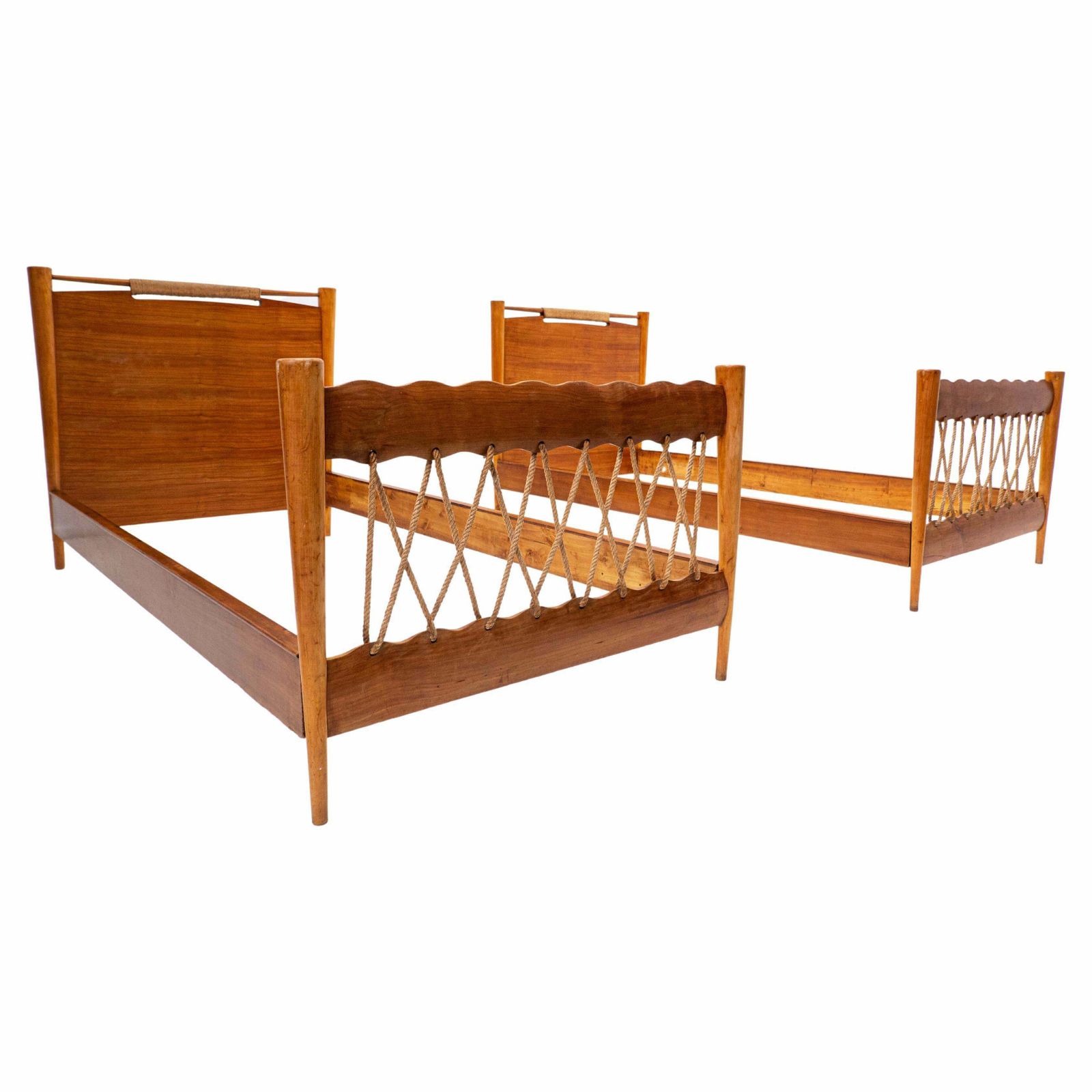 Pair Of Beds Attributed To Guglielmo Pecorini, Cherry Wood, Italy, 1940s