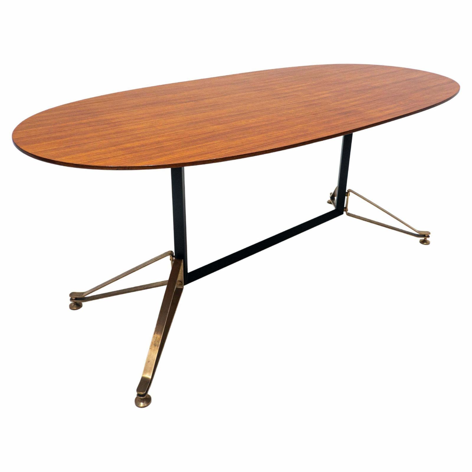 Mid Century Modern Italian Dining Table, Wood And Brass, 1960s