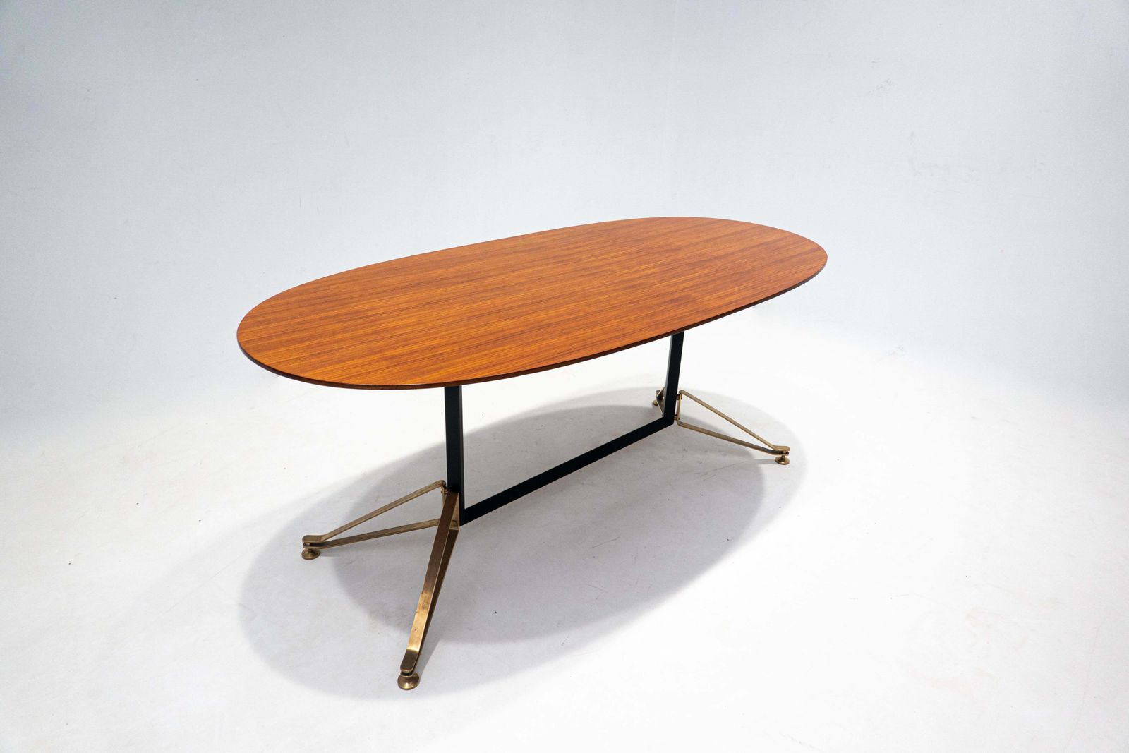 Mid Century Modern Italian Dining Table, Wood And Brass, 1960s photo vinterior