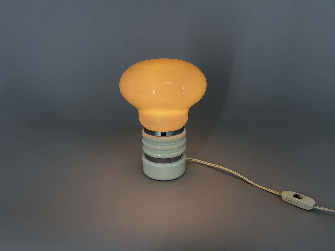 photo furniture Mid Century Metal & Milk Glass Table Lamp, Italy