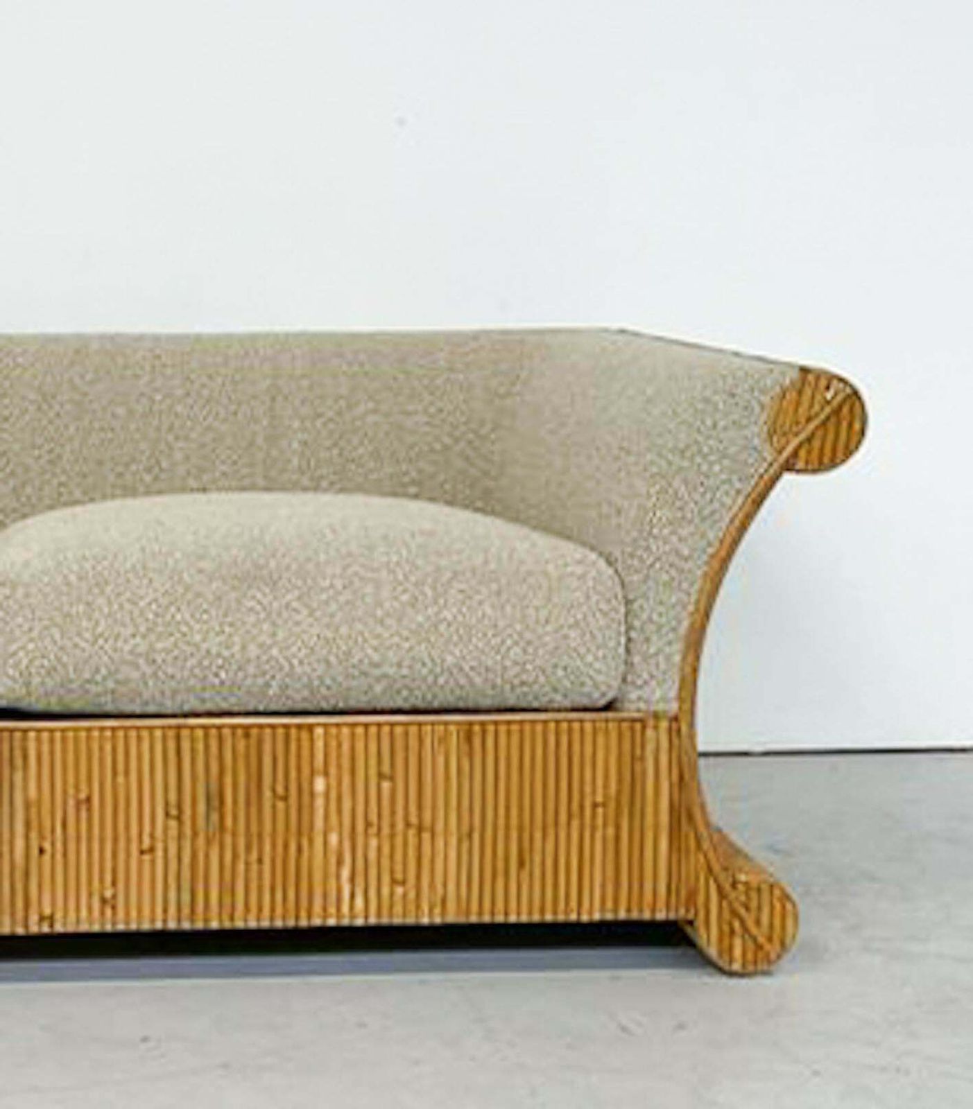 Mid Century Modern Rattan Two Seater, Beige Boucle Fabric, Italy, 1960s photo Furniture