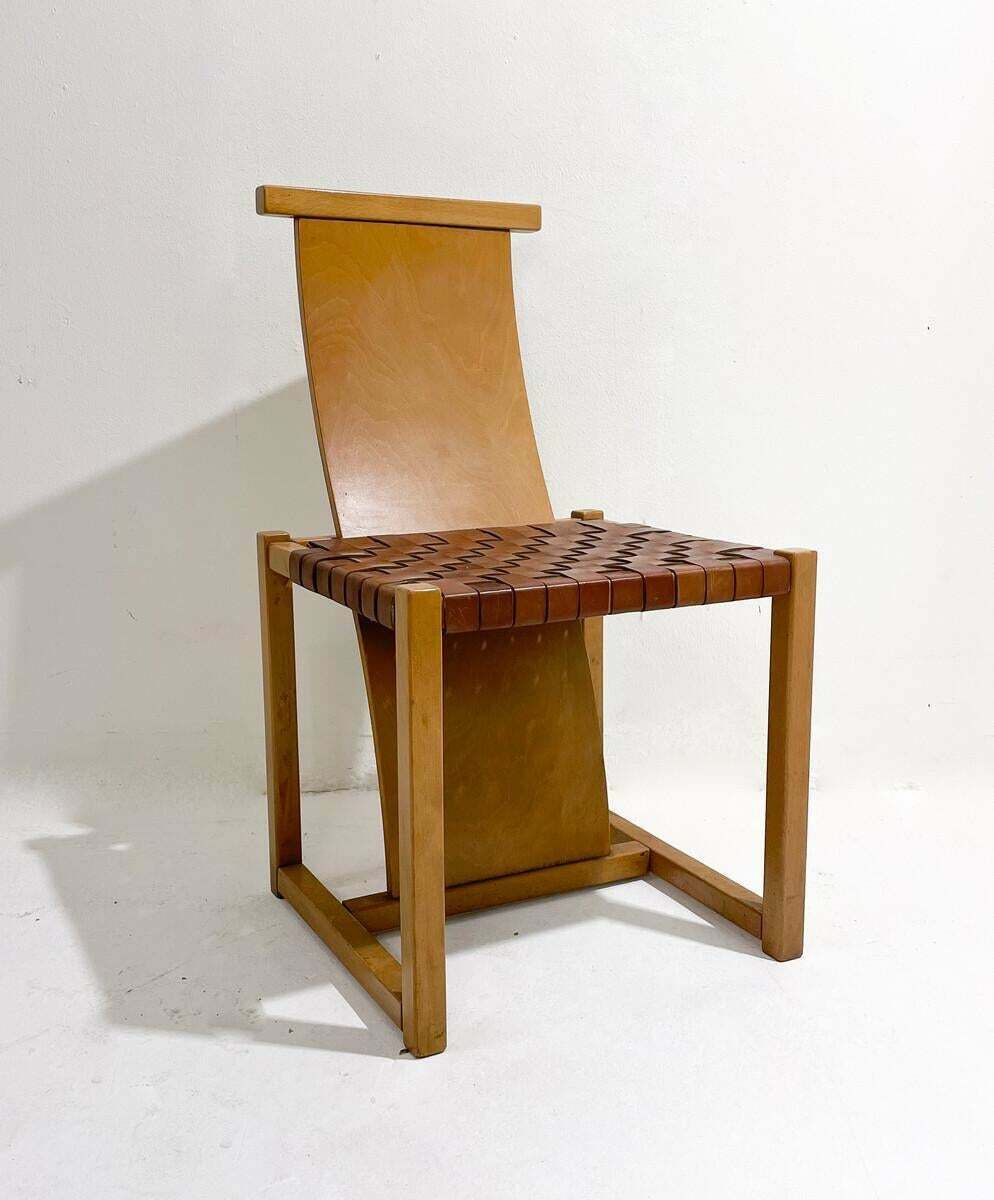 Mid Century Modern Set Of 6 Wood And Leather Chairs, Italy, 1950s photo Furniture