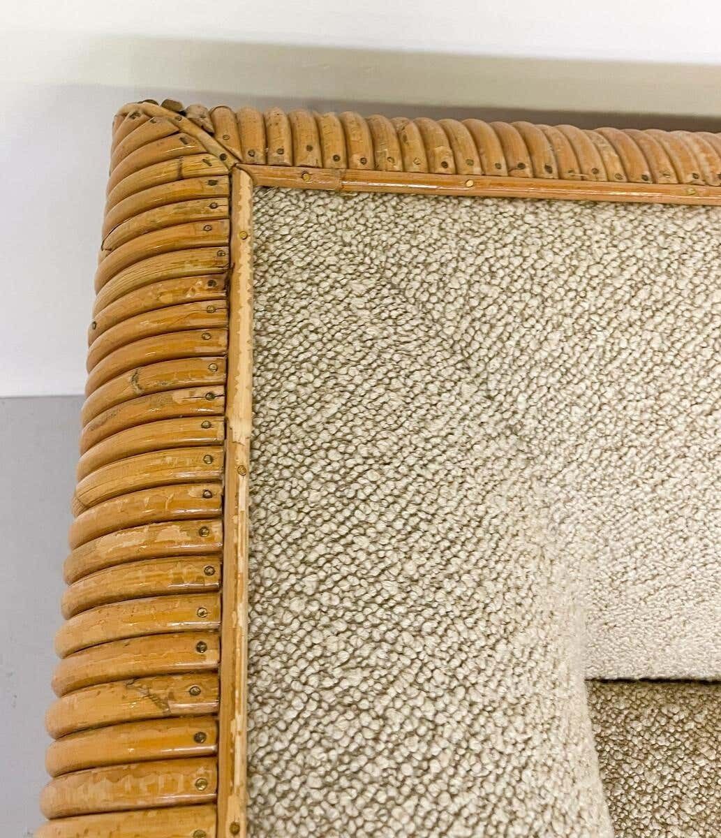 Mid Century Modern Rattan Three Seater, Beige Boucle Fabric, Italy, 1960s photo Furniture