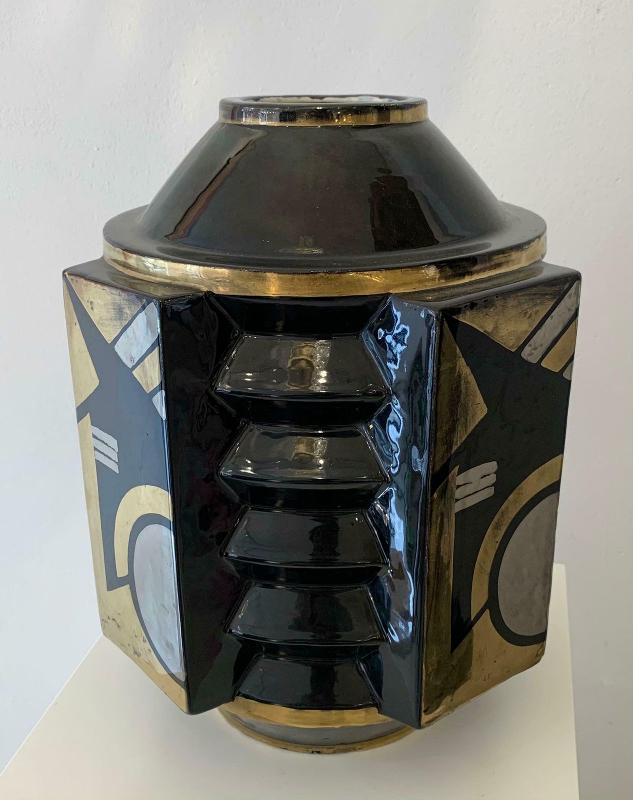 Art Deco Ceramic Vase Attributed To Robert Lallemant, France, 1940s photo for sale