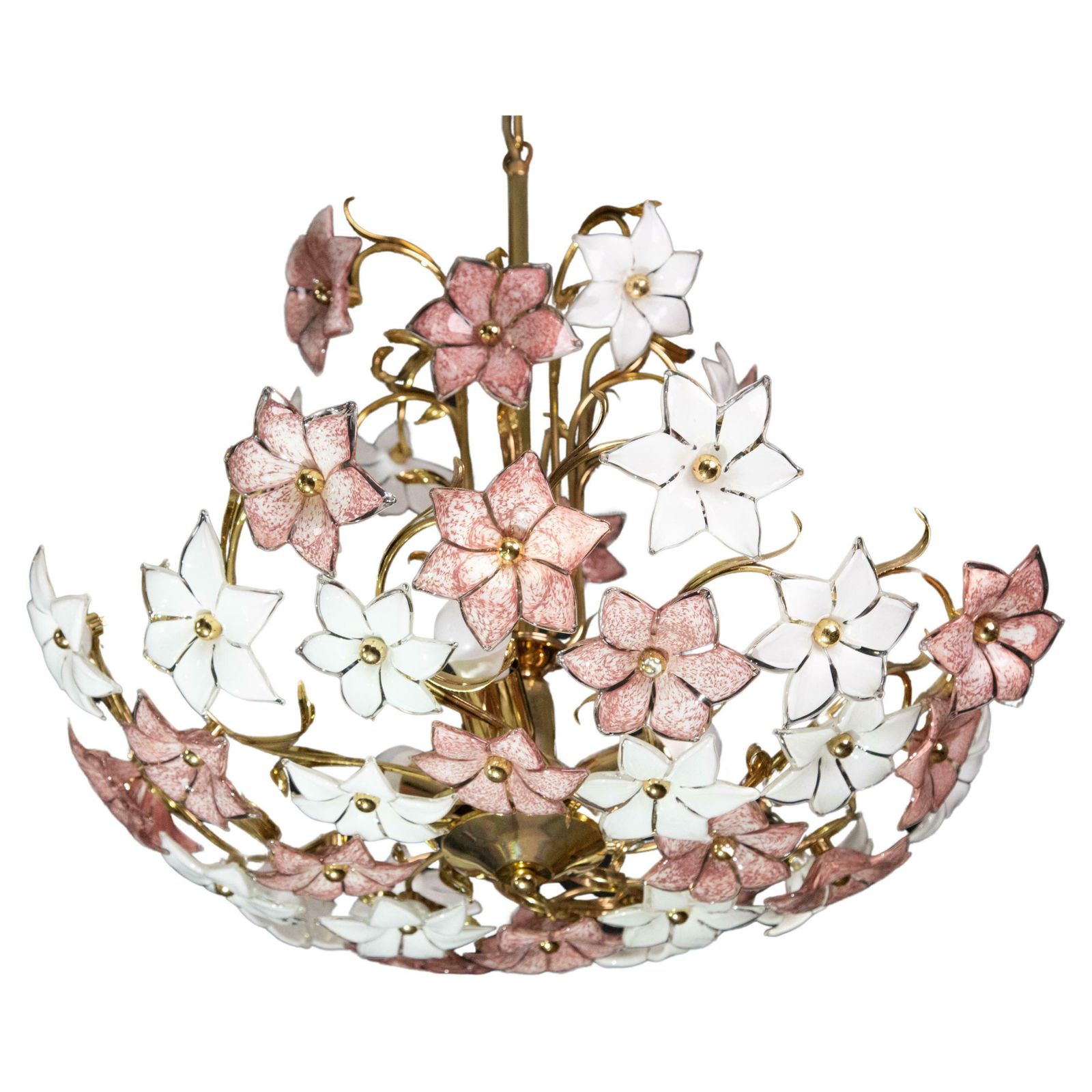 Spectacular Murano Chandelier Full Of Pink And White Flowers, 1980s photo for sale