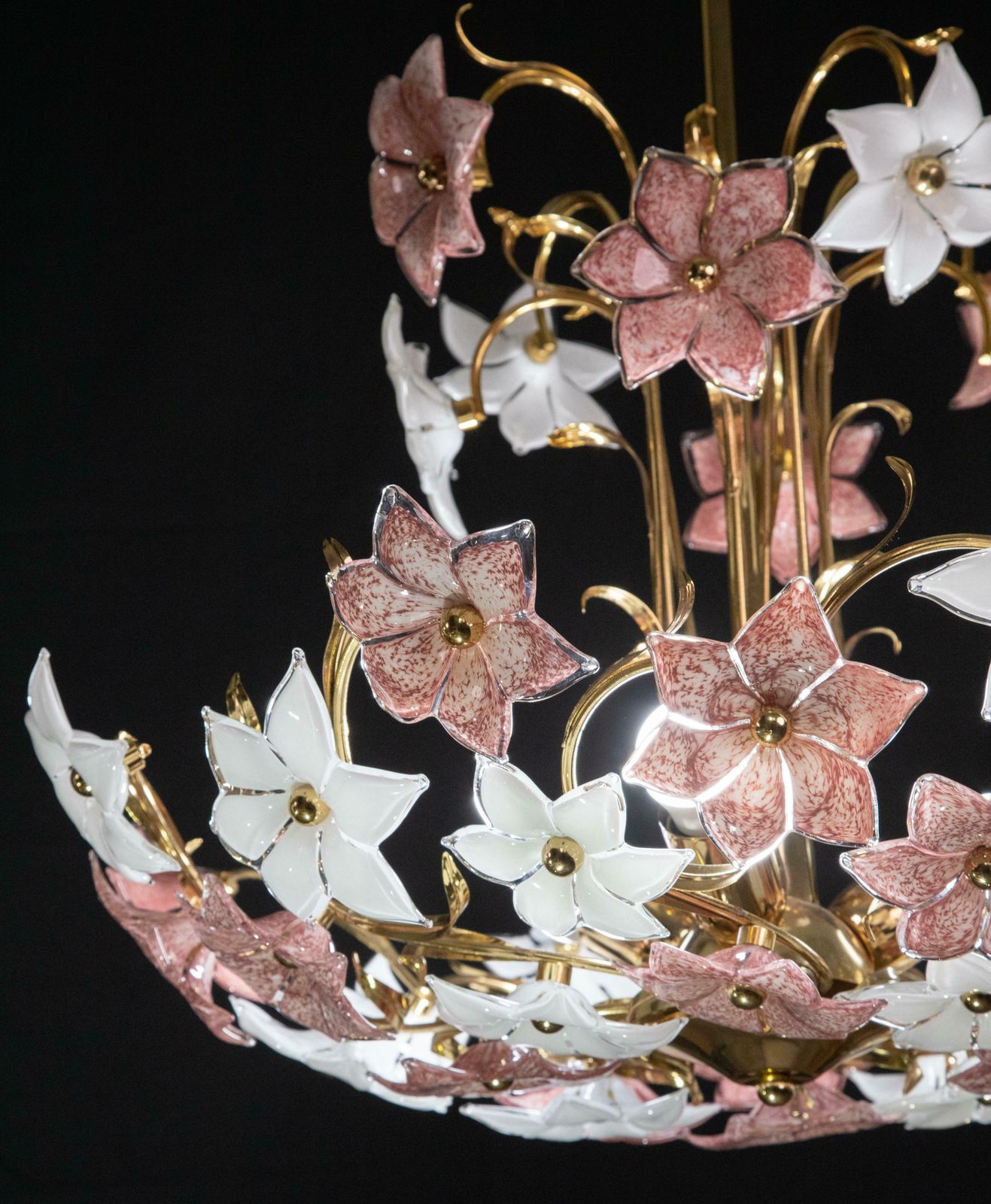 Spectacular Murano Chandelier Full Of Pink And White Flowers, 1980s photo 2208.0