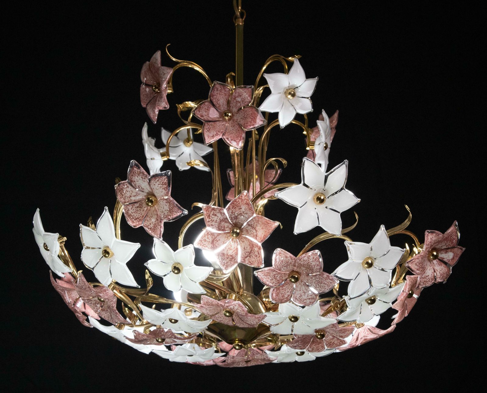 Spectacular Murano Chandelier Full Of Pink And White Flowers, 1980s photo buy