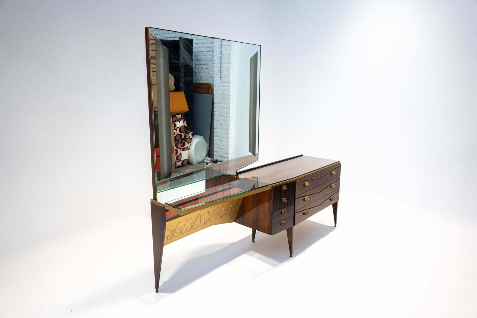 Mid Century Modern Italian Wooden Dressing Table With Lightning Mirror, 1960s photo for sale