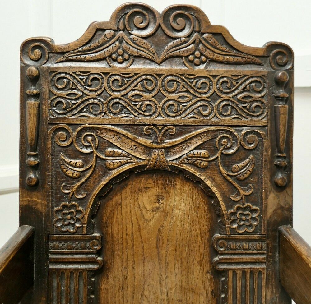 18th Century Carved Oak Celtic Wainscot Chair photo buy