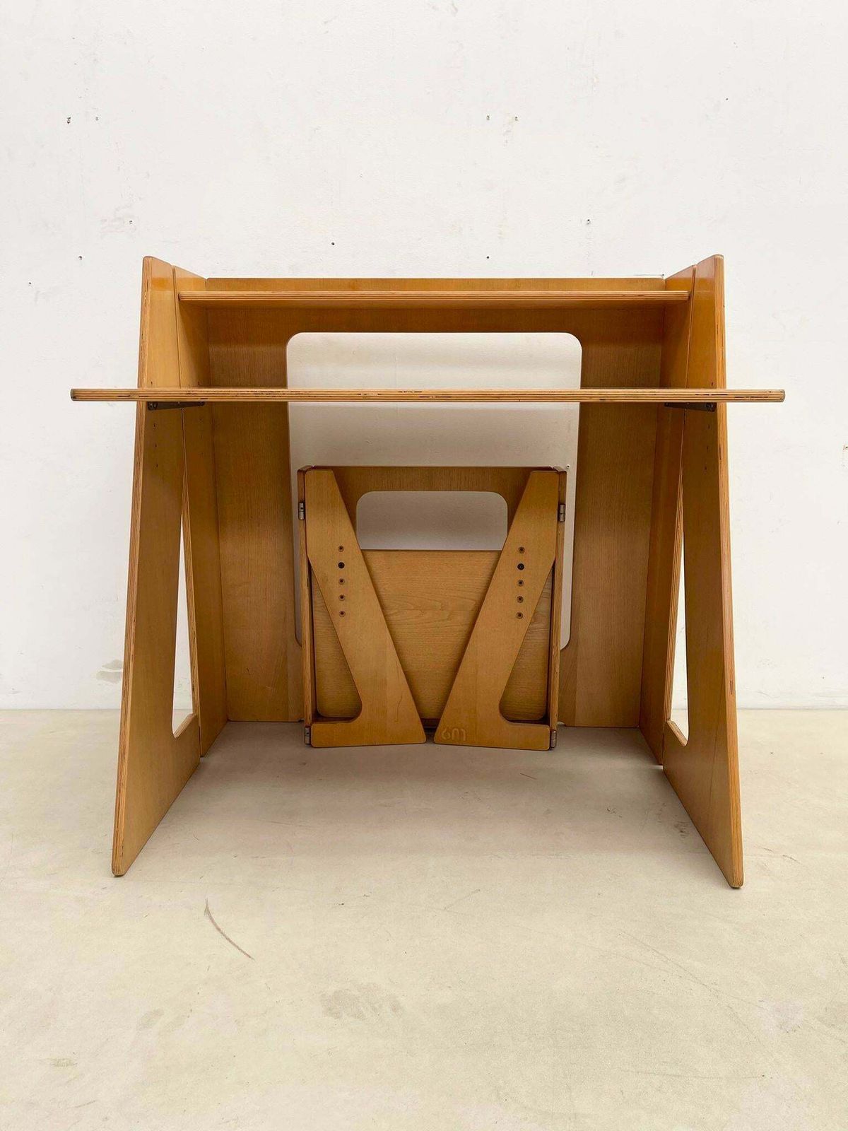 Mid Century Modern Wood Foldable 6m Desk And Chair, Italy, 1960s photo furniture
