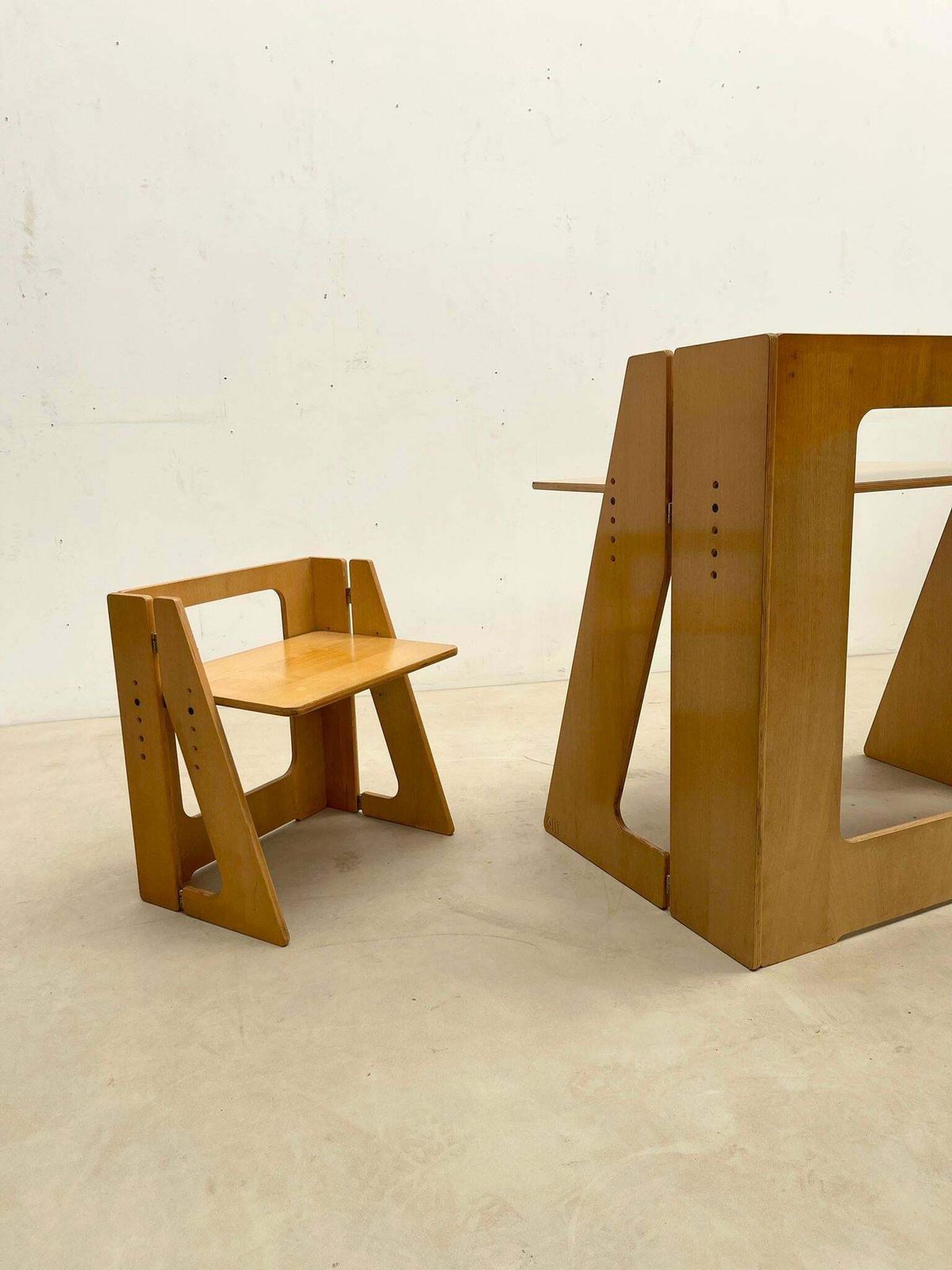 photo buy Mid Century Modern Wood Foldable 6m Desk And Chair, Italy, 1960s