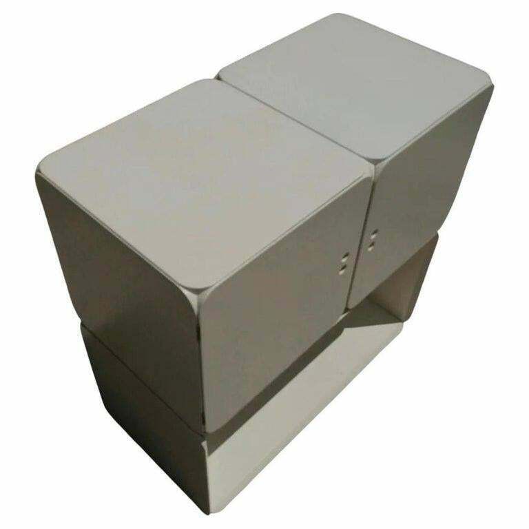 Mid Century Set Of 3 Modular White Wooden Cubes By Derk Jan De Vries, photo for sale