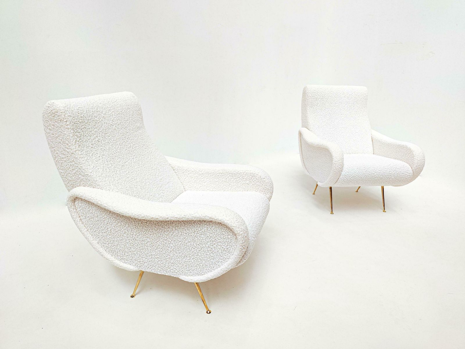 Mid Century Modern Italian Pair Of Armchairs, White Boucle Fabric, 1950s photo furniture