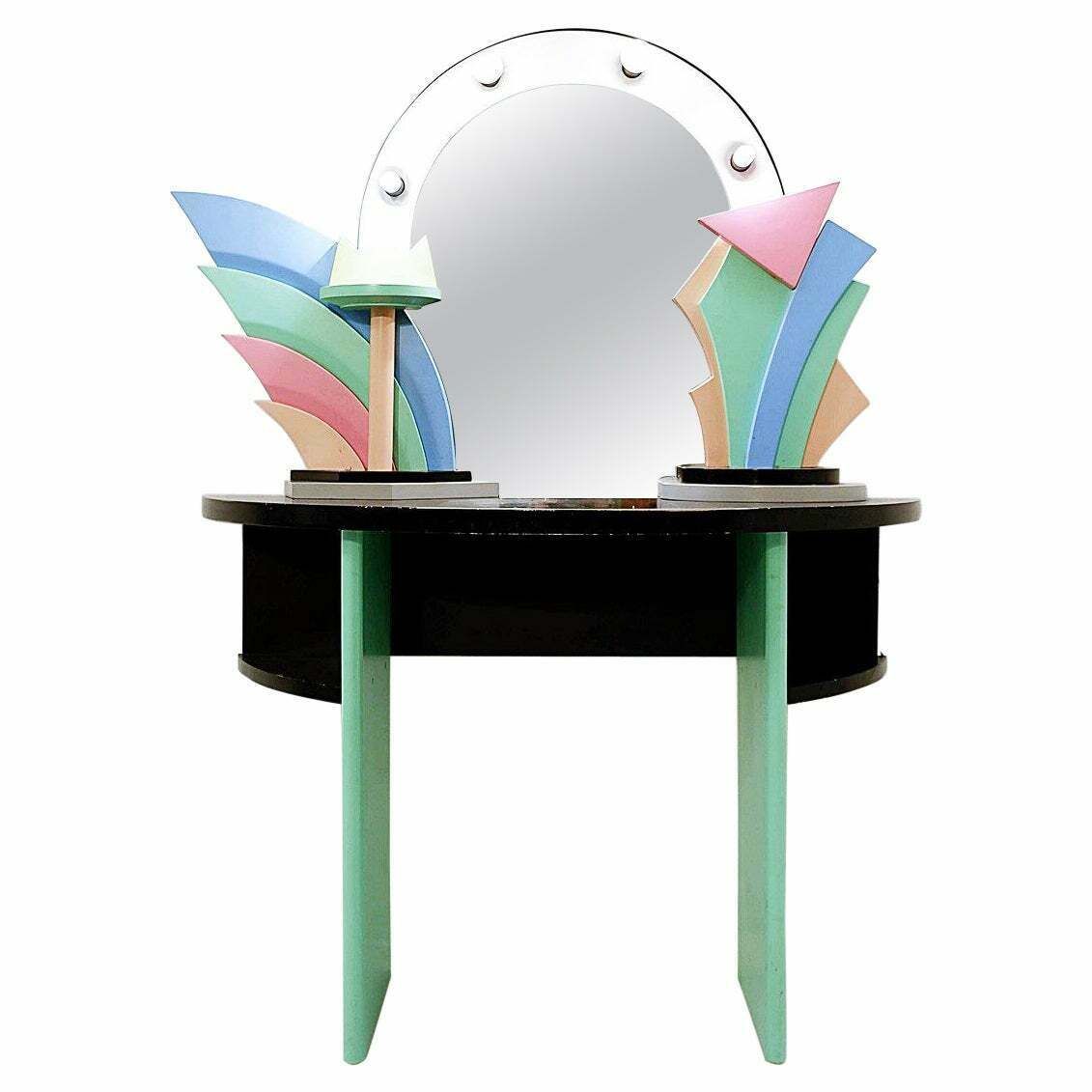 Mid Century Modern Memphis Style Dressing Table/ Vanity In Lacquered Wood, 1960s