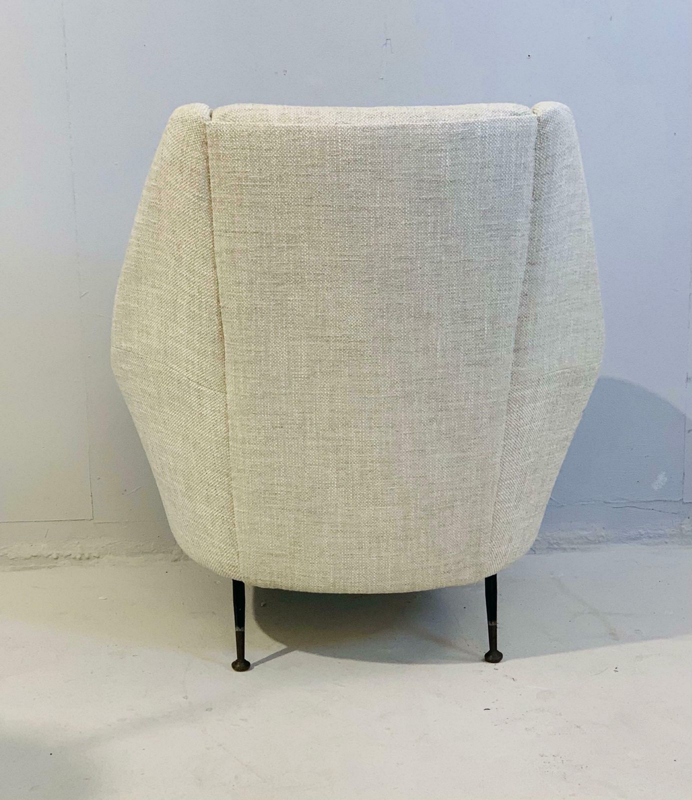Pair Of Mid Century Modern Italian Armchairs In White Fabric, Circa 1950 photo for sale