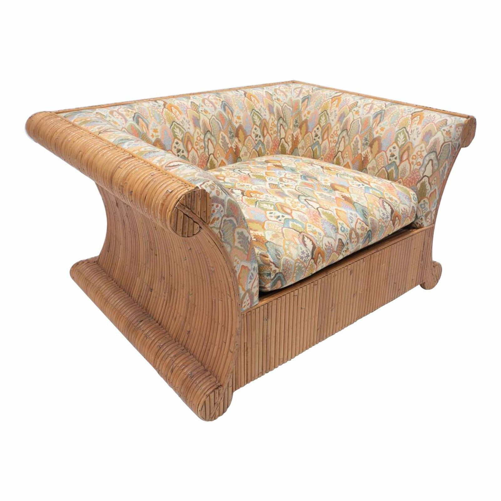 Mid Century Modern Rattan Armchair, Orignal Fabric, Italy