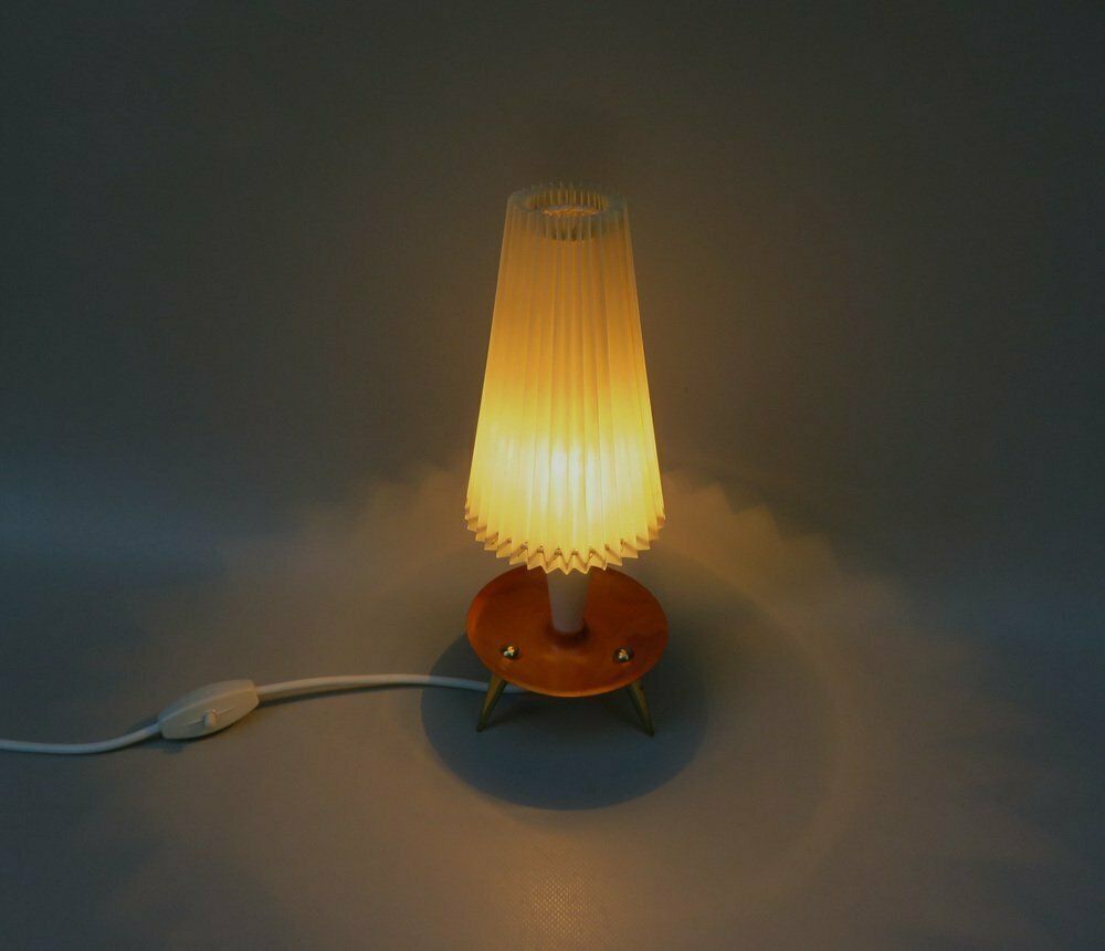 Elegant Delicate Mid Century Table Lights In Teak  Brass And Pleated Screens  1960s  Set Of 2 photo 2215.95