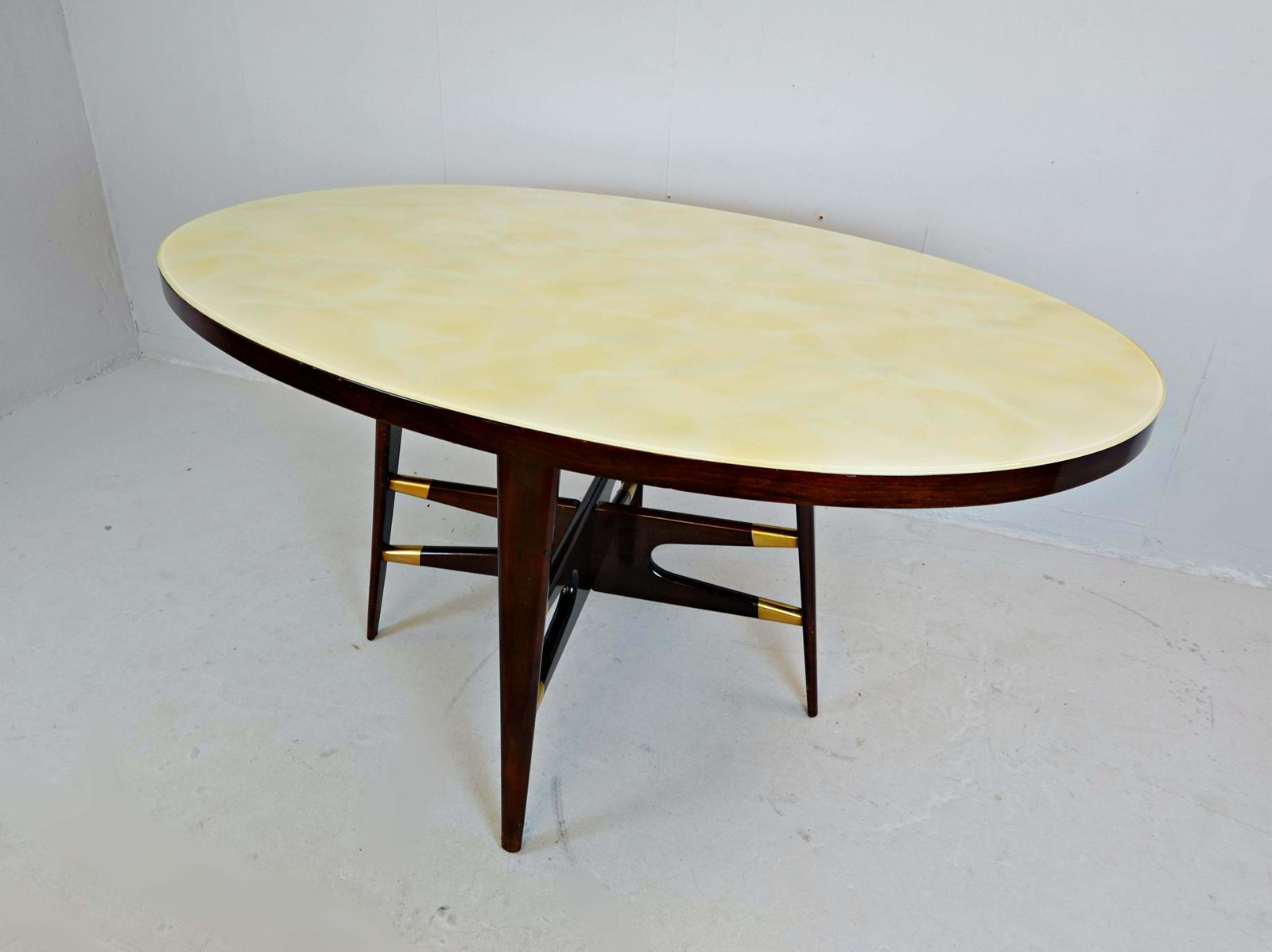 Mid Century Modern Italian Dining Table, Marbled Glass, 1950s photo for sale