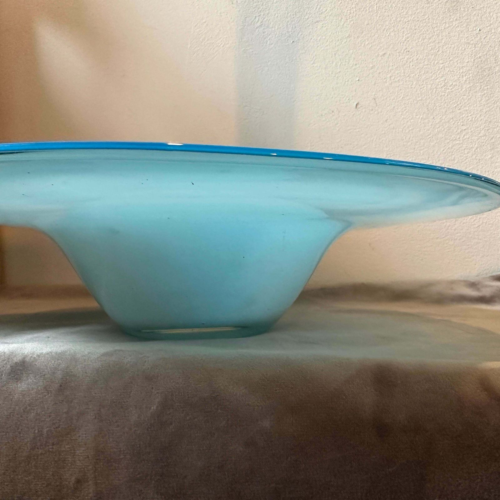 1980s Modern Turquoise And White Murano Glass Round Centerpiece photo Home Decor