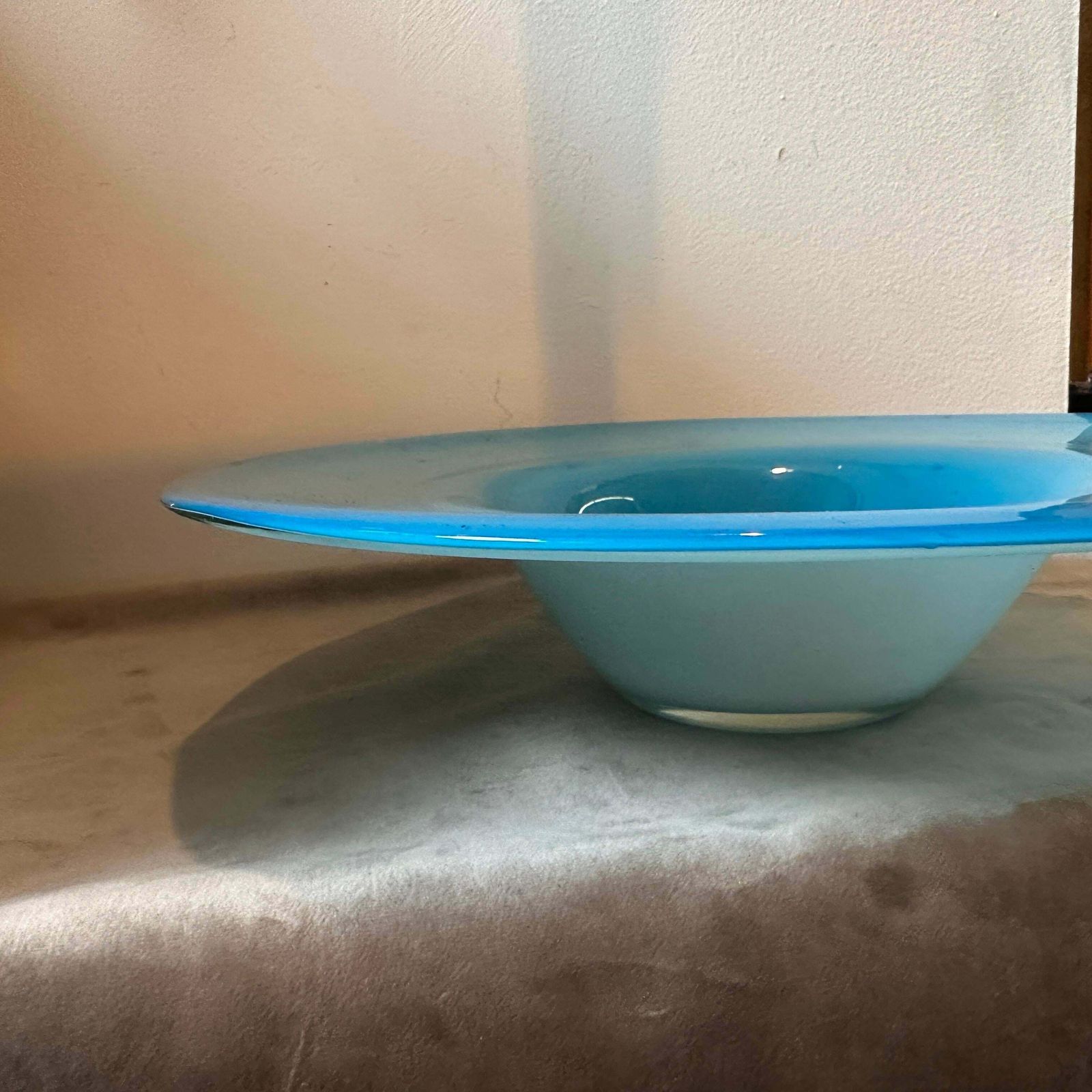 1980s Modern Turquoise And White Murano Glass Round Centerpiece photo vinterior