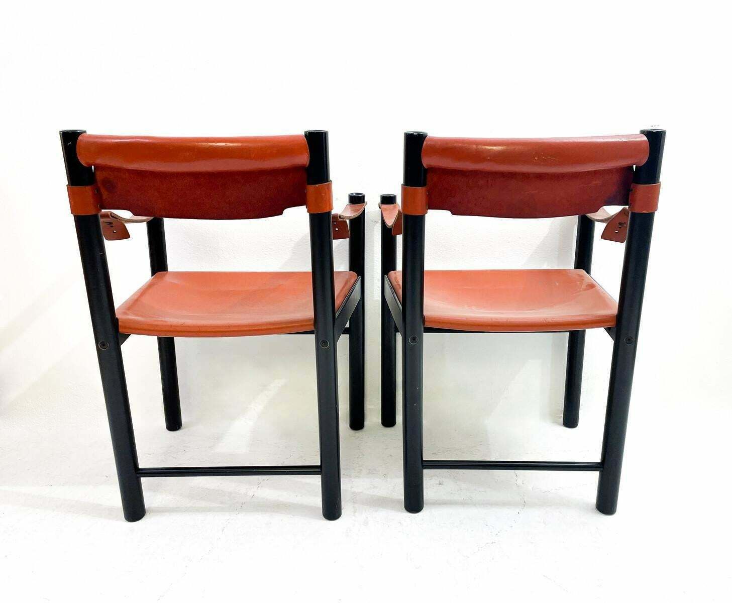 Mid Century Modern Pair Of Armchairs By Ibisco Sedie, Leather A photo vinterior