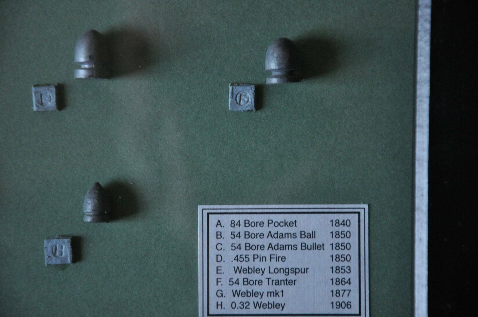 19th Century British Pistol Cast Lead Bullets In Display Frame photo for sale