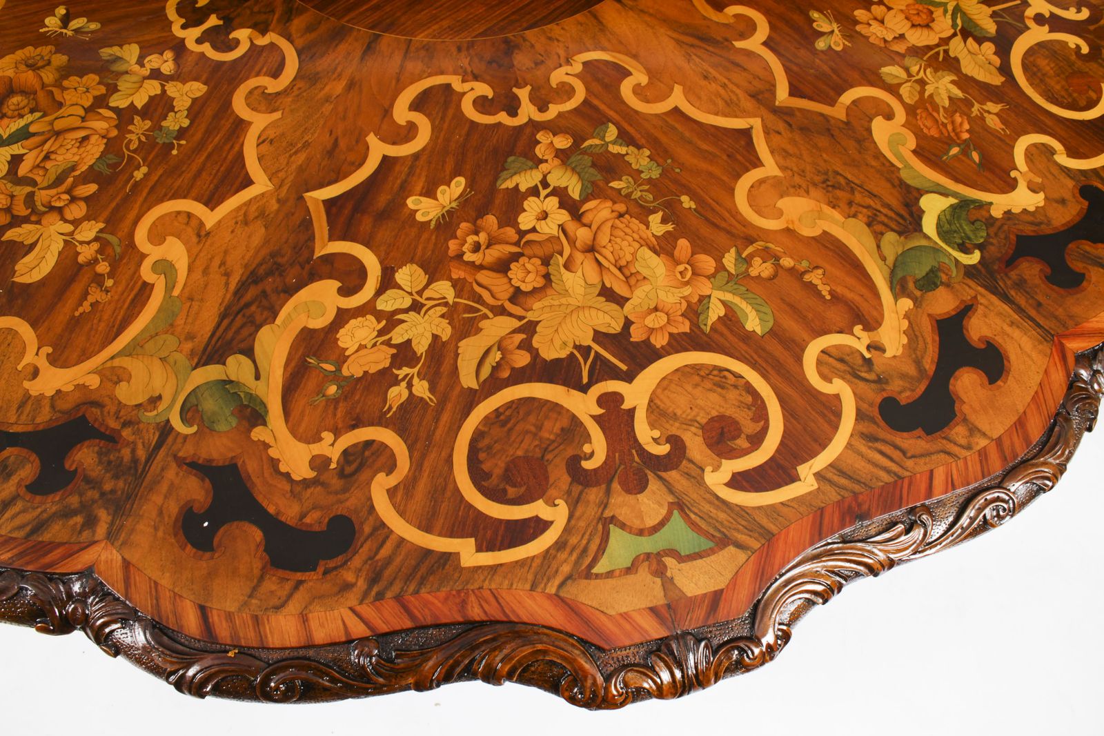 photo furniture Antique 4ft 6" Diam Burr Walnut Marquetry Dining / Center Table C1860 19th C