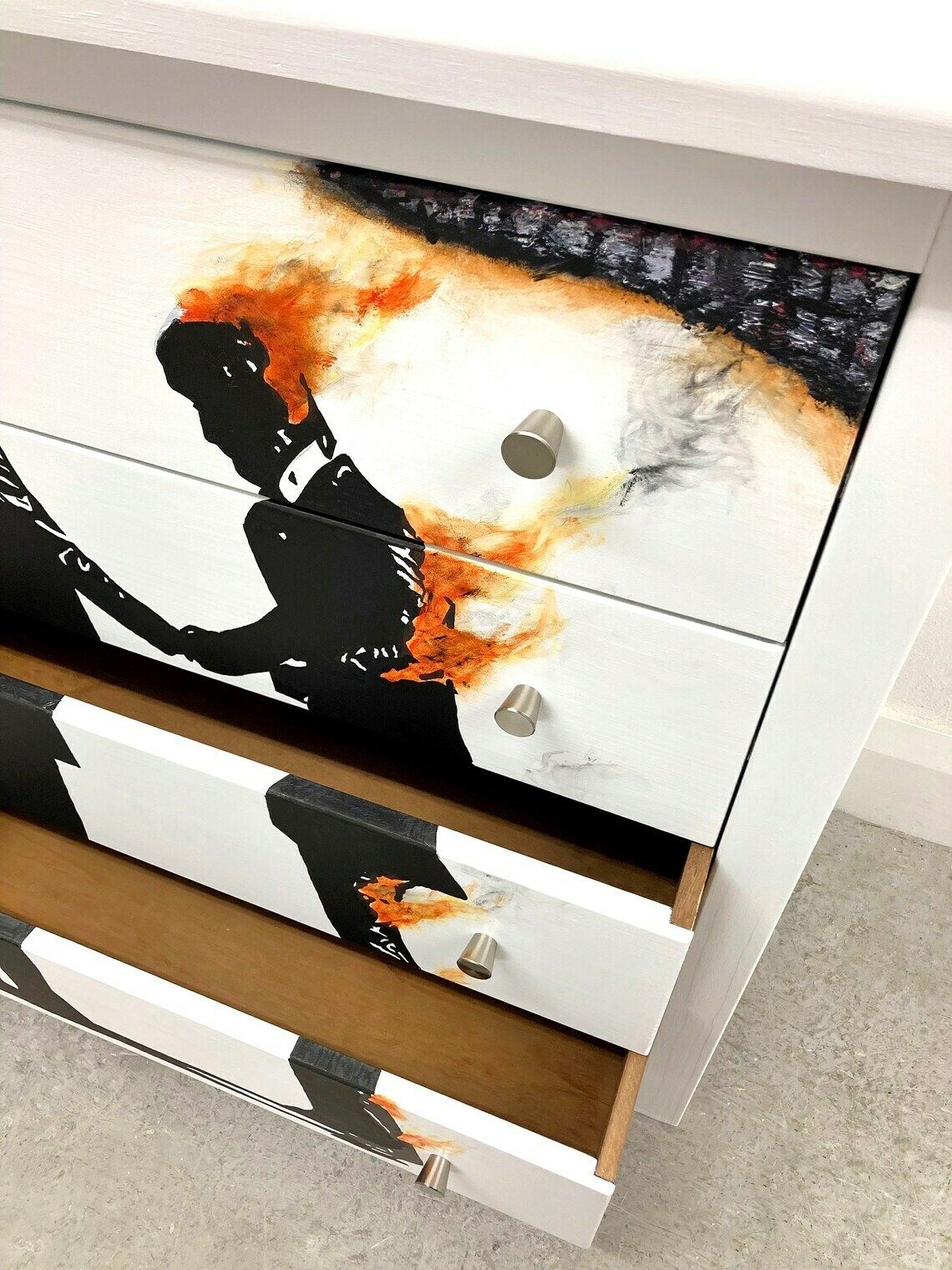Chest Of 4 Drawers  Pink Floyd  Wish You Were Here  Art On Wood  Bedroom Furniture  White Chest Of Drawers  Hand Painted Drawers photo vintage