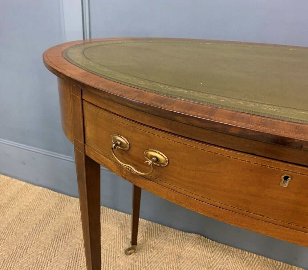 Edwardian Oval Inlaid Mahogany Writing Table photo Furniture