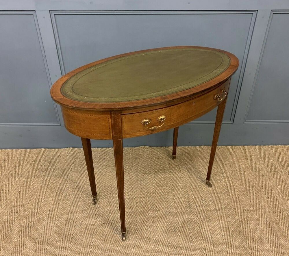 Edwardian Oval Inlaid Mahogany Writing Table photo vintage