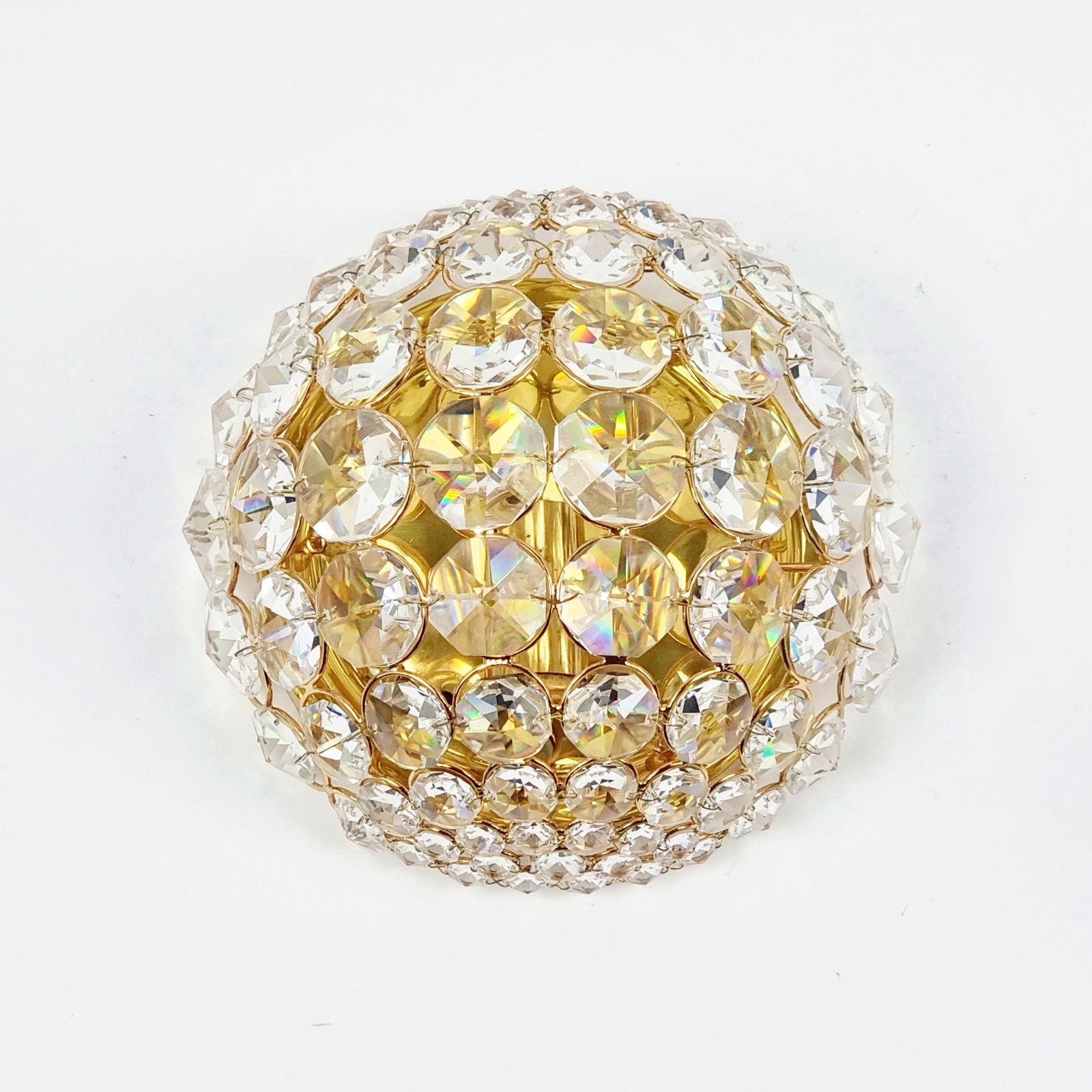 Crystal & Gilt Brass Flush Mount From Palwa, Germany, 1970s