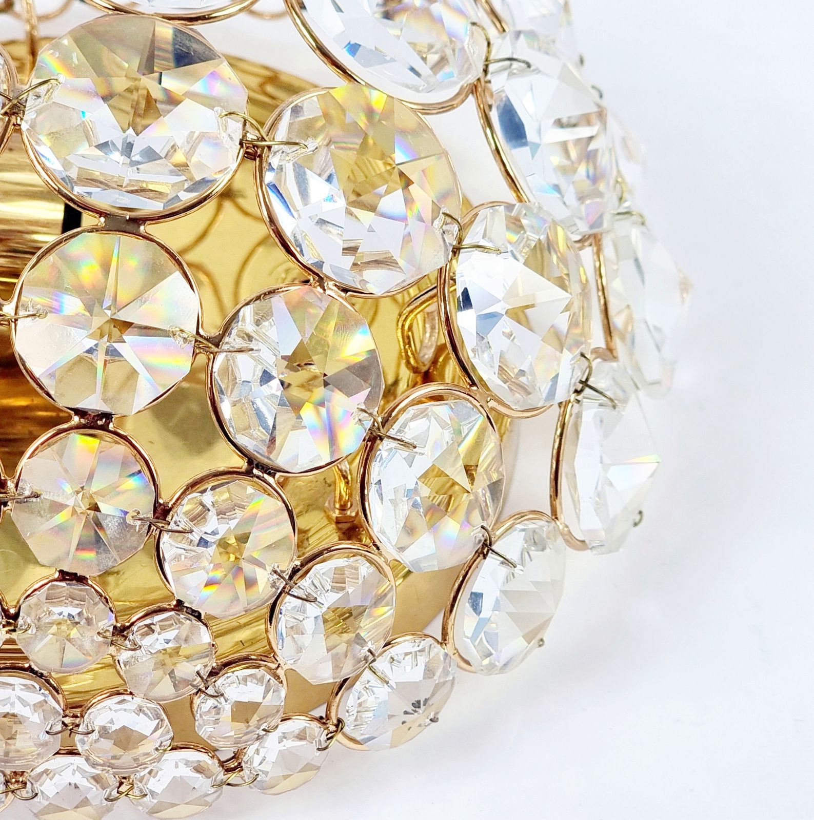 Crystal & Gilt Brass Flush Mount From Palwa, Germany, 1970s photo Lighting