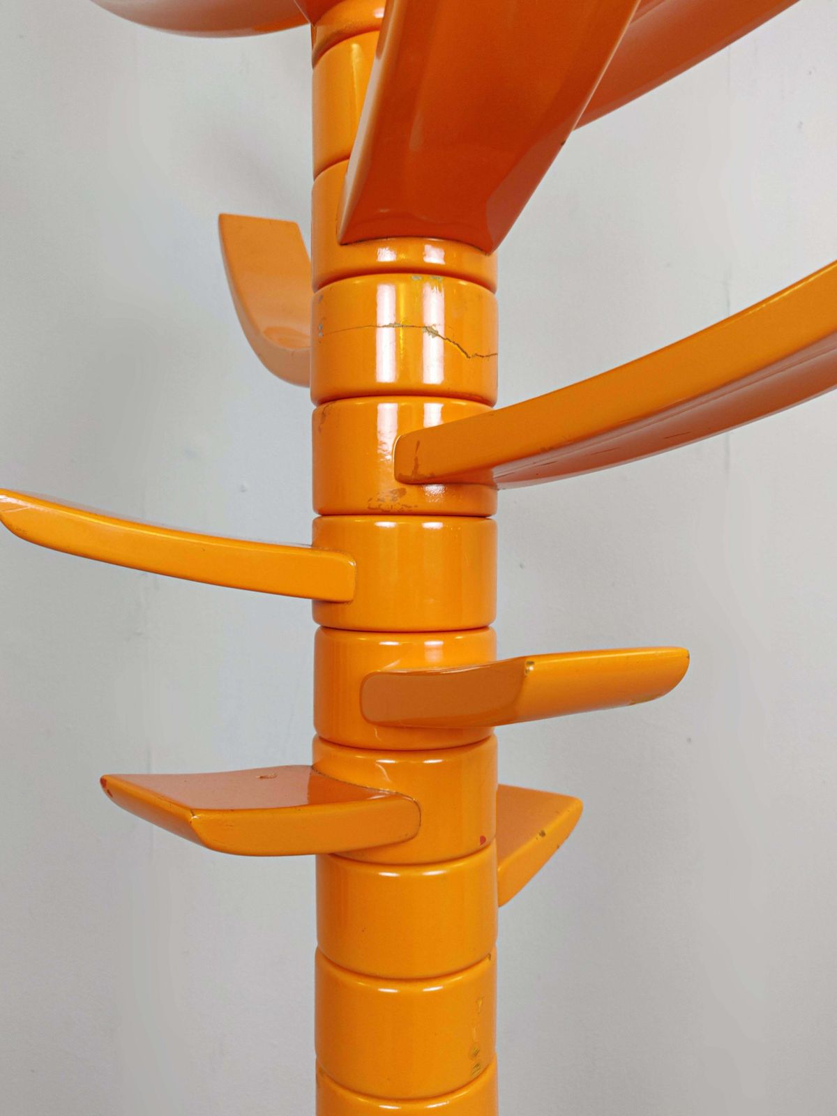 Sculptural Orange Lacquered Wood Coat Rack By Bruce Tippett Renna photo for sale