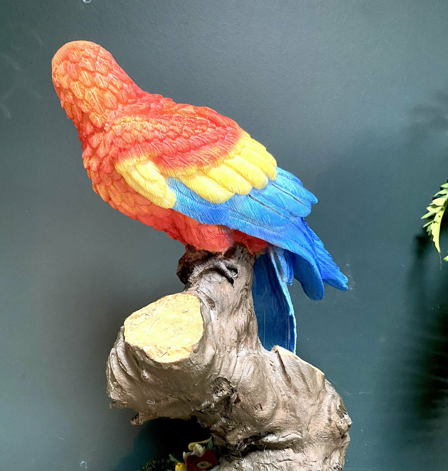 Vintage, Macaw, Parrot Ornament, Resin, On Log. Housewarming Gift, Parrot Collector Gift. photo furniture